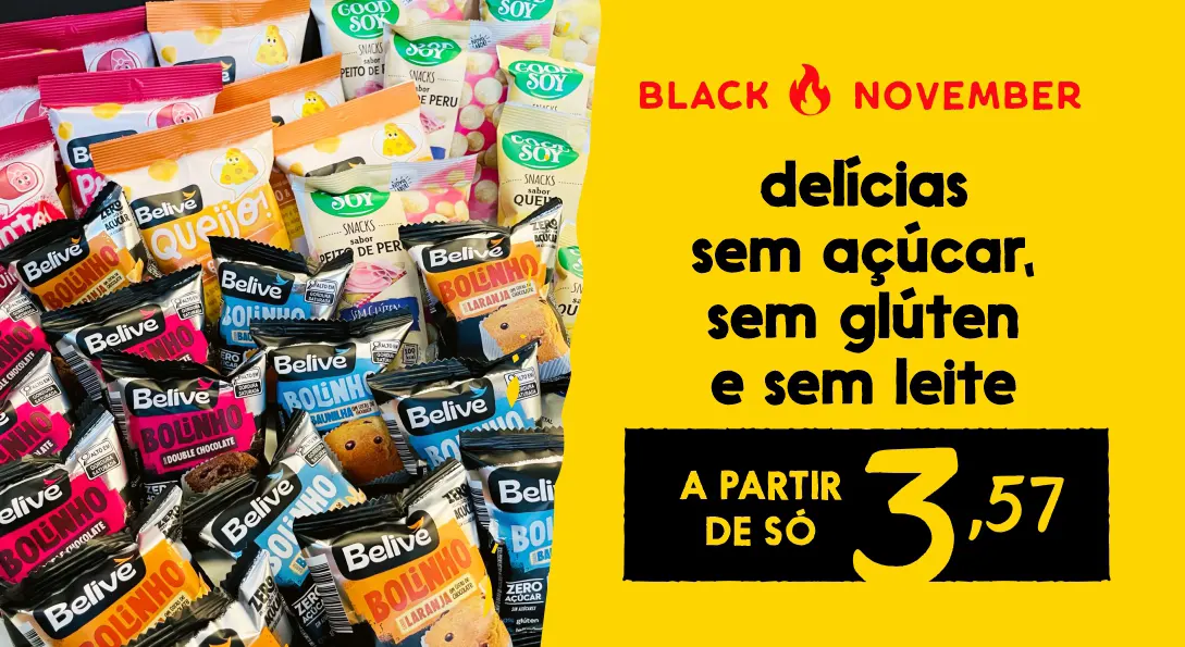 Banner salgadinhos sem glúten da Belive de até R$5